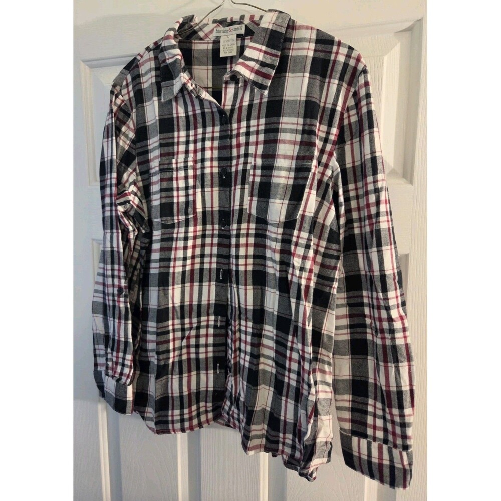 Hastings And Smith Long Sleeves Cotton Plaid Large Women's L